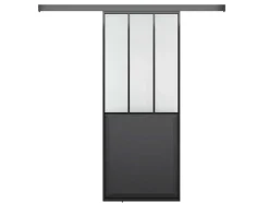 Schuifdeur Werkplaatsstijl - Zwart En Mat Gehard Glas - H205 X B73 Cm - Artisto