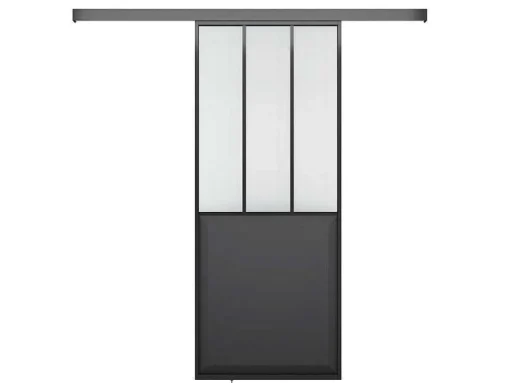 Schuifdeur Werkplaatsstijl - Zwart En Mat Gehard Glas - H205 X B73 Cm - Artisto