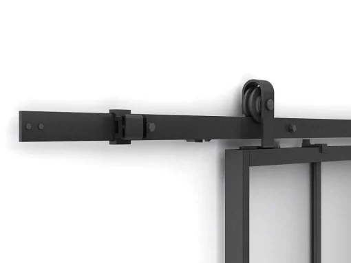Schuifdeur Werkplaatsstijl Met Rails - Zwart En Mat Gehard Glas - H205 Cm X L73 Cm - Artisto Ii