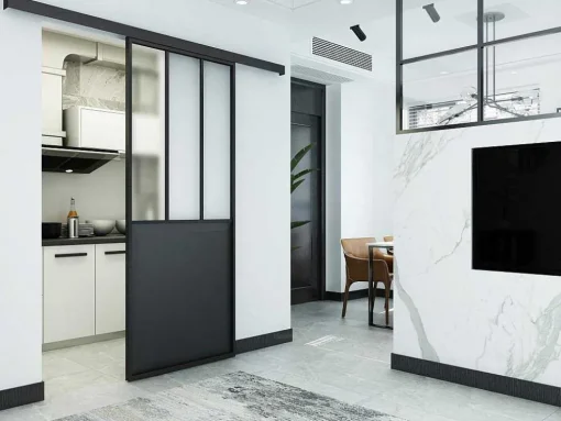 Schuifdeur Werkplaatsstijl - Zwart En Mat Gehard Glas - H205 X B73 Cm - Artisto