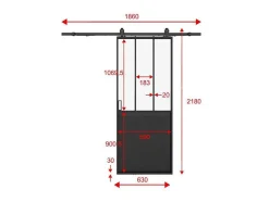 Schuifdeur Werkplaatsstijl Met Rails - Zwart En Mat Gehard Glas - H205 Cm X L63 Cm - Artisto Ii