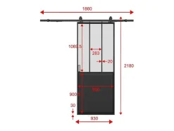 Schuifdeur Werkplaatsstijl Met Rails - Zwart En Mat Gehard Glas - H205 Cm X L93 Cm - Artisto Ii