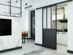 Schuifdeur Werkplaatsstijl - Zwart En Mat Gehard Glas - H205 X B73 Cm - Artisto
