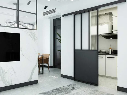 Schuifdeur Werkplaatsstijl - Zwart En Mat Gehard Glas - H205 X B73 Cm - Artisto