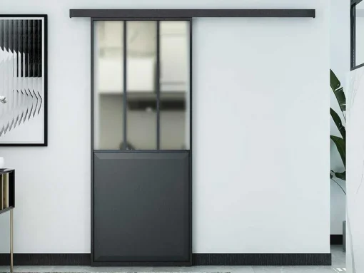 Schuifdeur Werkplaatsstijl - Zwart En Mat Gehard Glas - H205 X B73 Cm - Artisto