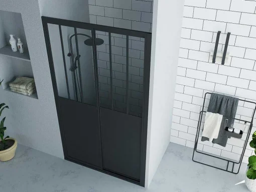 Schuifdouchedeur Mat Zwart Met Werkplaatsstijl - 120 X 195 Cm - Urbanik