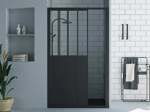 Schuifdouchedeur Mat Zwart Met Werkplaatsstijl - 120 X 195 Cm - Urbanik