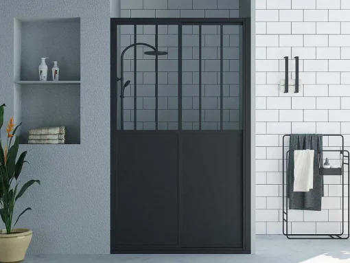 Schuifdouchedeur Mat Zwart Met Werkplaatsstijl - 120 X 195 Cm - Urbanik