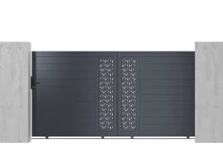 Schuifpoort Van Aluminium Met Motieven - Halfopengewerkt - L. 374 X H. 180 Cm - Antraciet - Gregor