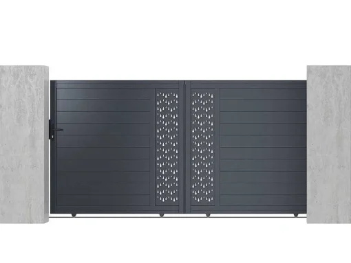 Schuifpoort Van Aluminium Met Motieven - Halfopengewerkt - L. 374 X H. 180 Cm - Antraciet - Gregor