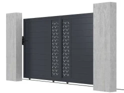 Schuifpoort Van Aluminium Met Motieven - Halfopengewerkt - L. 374 X H. 180 Cm - Antraciet - Gregor