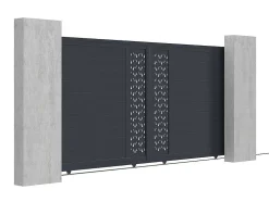Schuifpoort Van Aluminium Met Motieven - Halfopengewerkt - L. 374 X H. 180 Cm - Antraciet - Gregor