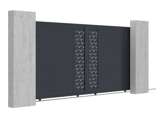 Schuifpoort Van Aluminium Met Motieven - Halfopengewerkt - L. 374 X H. 180 Cm - Antraciet - Gregor