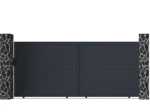 Schuifpoort Van Antraciet Opengewerkt Aluminium - L416 X 180 Cm - Nazario