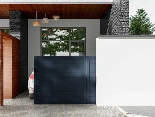 Schuifpoort Van Antraciet Opengewerkt Aluminium - L374 X 165 Cm - Nazario