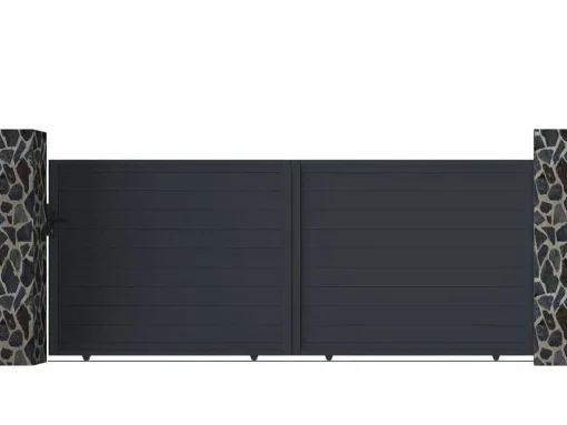 Schuifpoort Van Antraciet Opengewerkt Aluminium - L416 X 165 Cm - Nazario