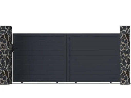 Schuifpoort Van Antraciet Opengewerkt Aluminium - L374 X 165 Cm - Nazario