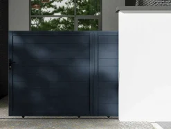 Schuifpoort Van Antraciet Opengewerkt Aluminium - L374 X 180 Cm - Nazario
