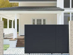 Schuifpoort Van Antraciet Opengewerkt Aluminium - L416 X 180 Cm - Nazario
