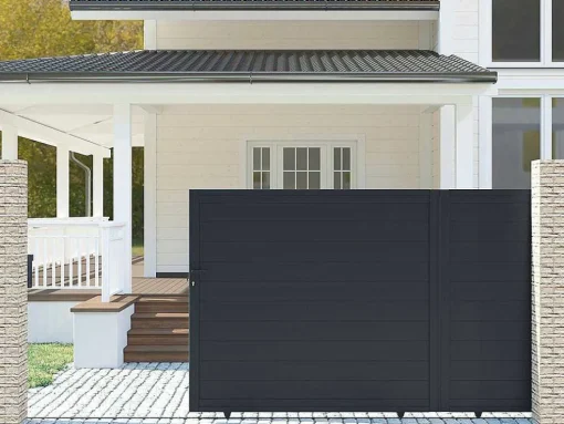 Schuifpoort Van Antraciet Opengewerkt Aluminium - L416 X 180 Cm - Nazario