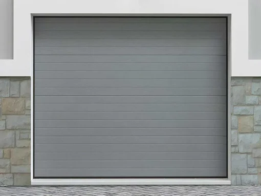 Sectionale Garagedeur Grijs Gegroefd Effect Met Motor - Noria