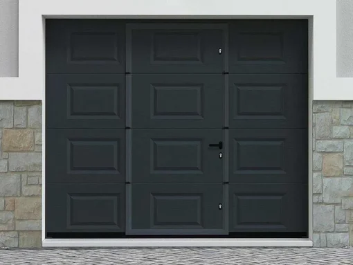 Sectionale Garagedeur Met Somfy Motor Met Centrale Antraciet Loopdeur - Caopas