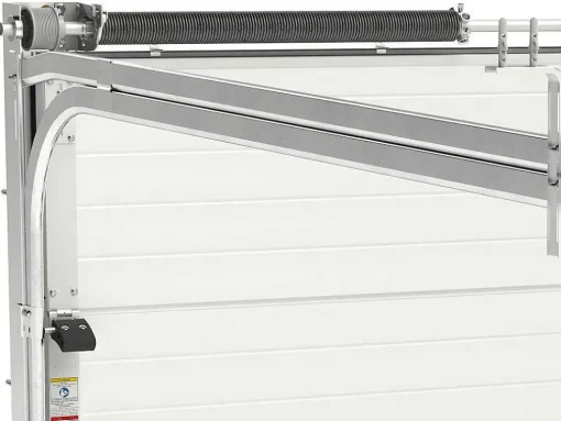 Sectionale Garagedeur Met Gegroefd Effect En Centrale Grijze Loopdeur Met Motor - Noria