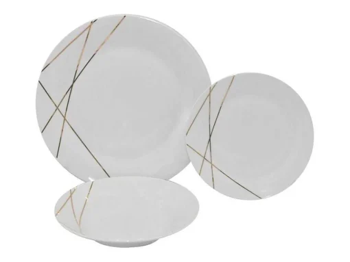 Servies 18 Stuks Van Porselein - Wit En Goud - Linasio