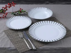 Servies 18 Stuks Van Porselein - Wit En Zilver - Dynao