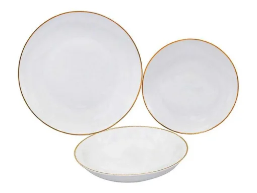 Servies 18 Stuks Van Porselein - Wit En Gouden Bies - Julina