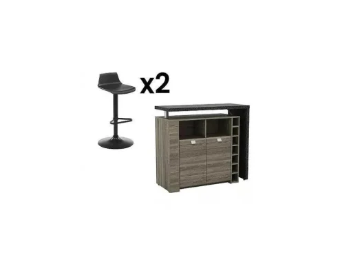 Set "Bar": Barmeubel Meteorite + 2 Barkrukken Calas - Zwart En Grijs