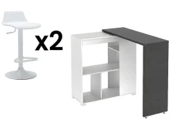 Set "Bar": Barmeubel Saturne + 2 Barkrukken Calas - Wit En Betonkleur
