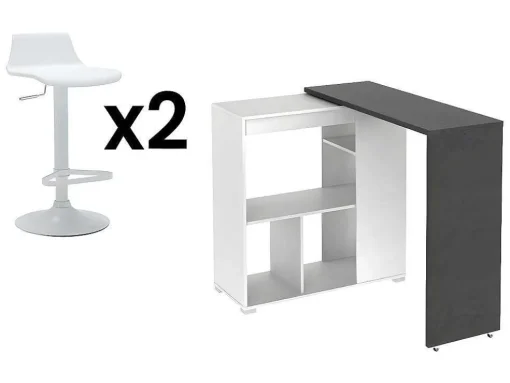 Set "Bar": Barmeubel Saturne + 2 Barkrukken Calas - Wit En Betonkleur