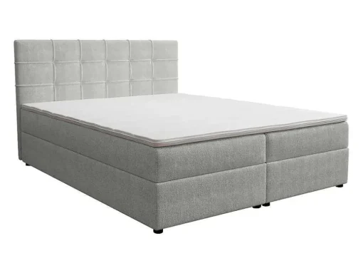 Set Bed Met Hoofdbord Met Capitons + Bedbodem Met Opbergruimte + Matras + Dekmatras - 180 X 200 Cm - Stof - Lichtgrijs - Kida Van Ysmee