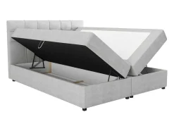 Set Bed Met Hoofdbord Met Capitons + Bedbodem Met Opbergruimte + Matras + Dekmatras - 180 X 200 Cm - Stof - Lichtgrijs - Kida Van Ysmee