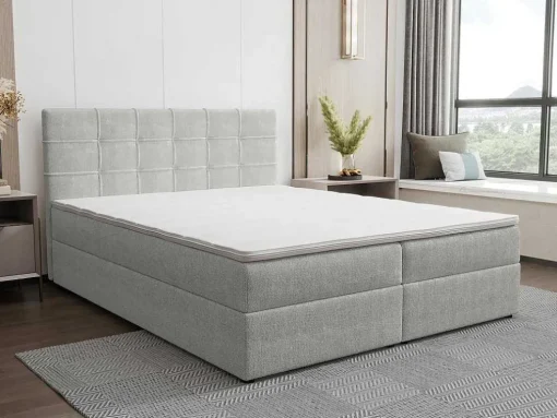 Set Bed Met Hoofdbord Met Capitons + Bedbodem Met Opbergruimte + Matras + Dekmatras - 180 X 200 Cm - Stof - Lichtgrijs - Kida Van Ysmee