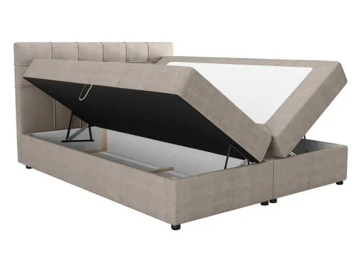 Set Bed Met Hoofdbord Met Capitons + Bedbodem Met Opbergruimte + Matras + Dekmatra - 160 X 200 Cm - Stof - Taupegrijs - Kida Van Ysmee