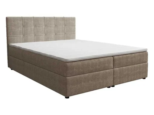 Set Bed Met Hoofdbord Met Capitons + Bedbodem Met Opbergruimte + Matras + Dekmatra - 160 X 200 Cm - Stof - Taupegrijs - Kida Van Ysmee