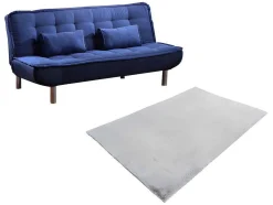 Set Blauwe Slaapbank Mishan En Grijs Tapijt Bunny