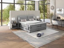 Set Boxspring + Hoofdbord Met Ledlampjes + Elektrische Relaxbedbodems + Matras + Topmatras - 2 X 80 X 200 Cm - Grijze Stof - Astemi Van Palacio