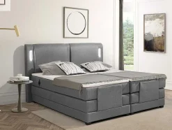 Set Boxspring + Hoofdbord Met Ledlampjes + Elektrische Relaxbedbodems + Matras + Topmatras - 2 X 80 X 200 Cm - Grijze Stof - Astemi Van Palacio