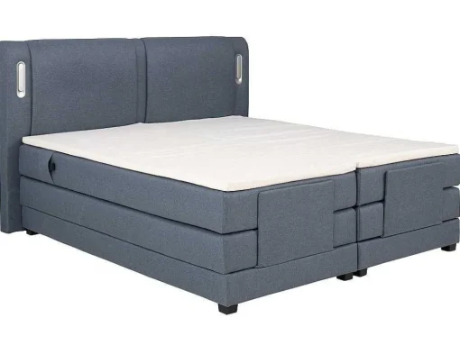 Set Boxspring + Hoofdbord Met Ledlampjes + Elektrische Relaxbedbodems + Matras + Topmatras - 2 X 90 X 200 Cm - Blauwe Stof - Astemi Van Palacio