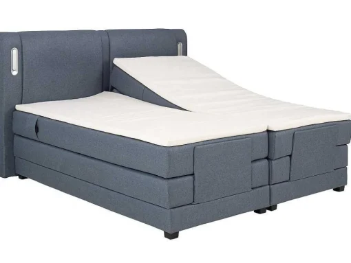Set Boxspring + Hoofdbord Met Ledlampjes + Elektrische Relaxbedbodems + Matras + Topmatras - 2 X 90 X 200 Cm - Blauwe Stof - Astemi Van Palacio