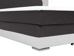 Set Boxspring En Matras Met Hoofdeinde Met Leds + Lattenbodem + Matras + Dekmatras Asti Van Ysmee - 160 X 200 Cm - Kunstleer - Wit En Grijs