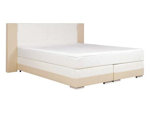 Set Boxspring En Matras Met Hoofdeinde Met Leds + Lattenbodem + Matras + Dekmatras Asti Van Ysmee - 160 X 200 Cm - Kunstleer - Creme Wit