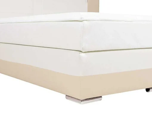 Set Boxspring En Matras Met Hoofdeinde Met Leds + Lattenbodem + Matras + Dekmatras Asti Van Ysmee - 160 X 200 Cm - Kunstleer - Creme Wit