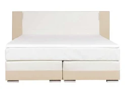 Set Boxspring En Matras Met Hoofdeinde Met Leds + Lattenbodem + Matras + Dekmatras Asti Van Ysmee - 160 X 200 Cm - Kunstleer - Creme Wit