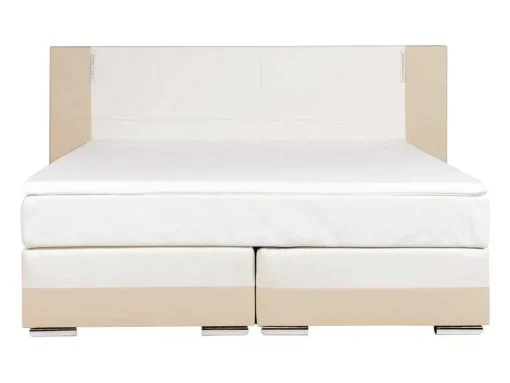Set Boxspring En Matras Met Hoofdeinde Met Leds + Lattenbodem + Matras + Dekmatras Asti Van Ysmee - 160 X 200 Cm - Kunstleer - Creme Wit