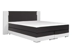 Set Boxspring En Matras Met Hoofdeinde Met Leds + Lattenbodem + Matras + Dekmatras Asti Van Ysmee - 160 X 200 Cm - Kunstleer - Wit En Grijs