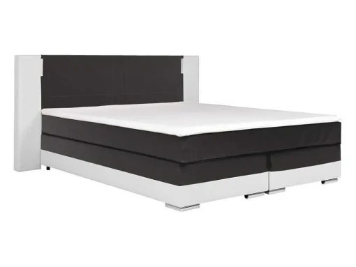 Set Boxspring En Matras Met Hoofdeinde Met Leds + Lattenbodem + Matras + Dekmatras Asti Van Ysmee - 160 X 200 Cm - Kunstleer - Wit En Grijs